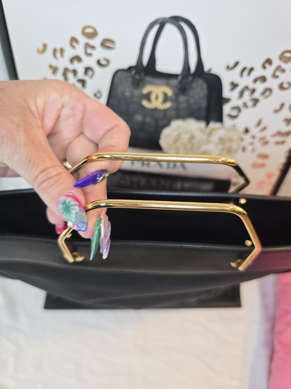 Versace Black Mesh Tote with Gold Handles - Picture 8 of 12